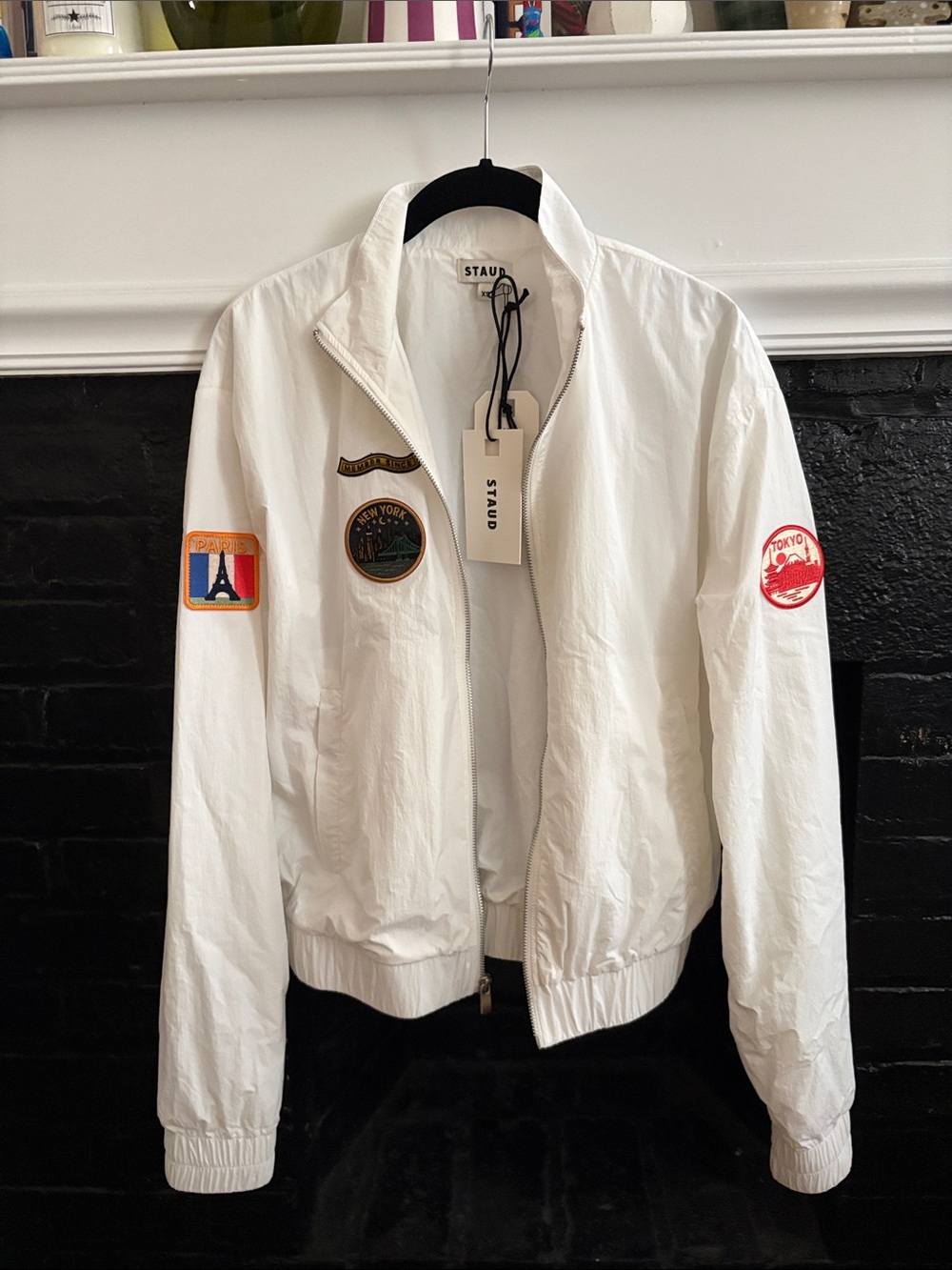 STAUD Arrivals Bomber Jacket with Travel Patches